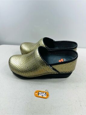 Gold Snake-Print Slip-On Mules